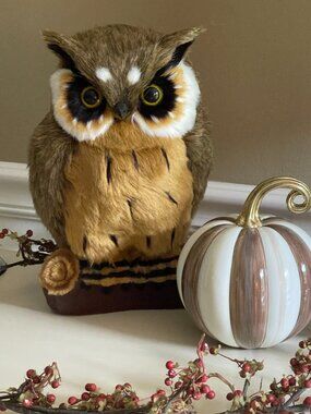 Ragon House Faux Fur Woodland Great Horned Owl Figure 11" -NEW